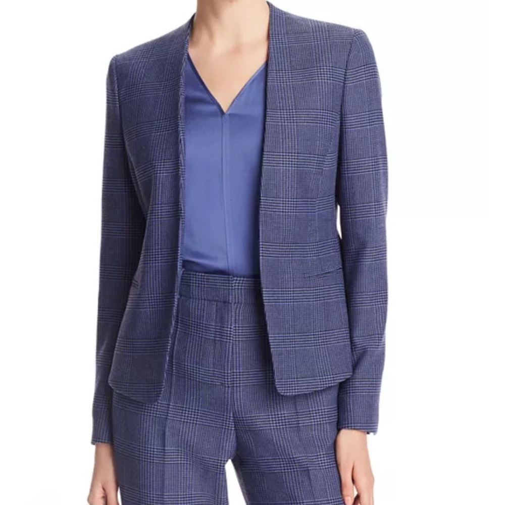 Hugo Boss Blue Plaid Open-Front Women's Blazer